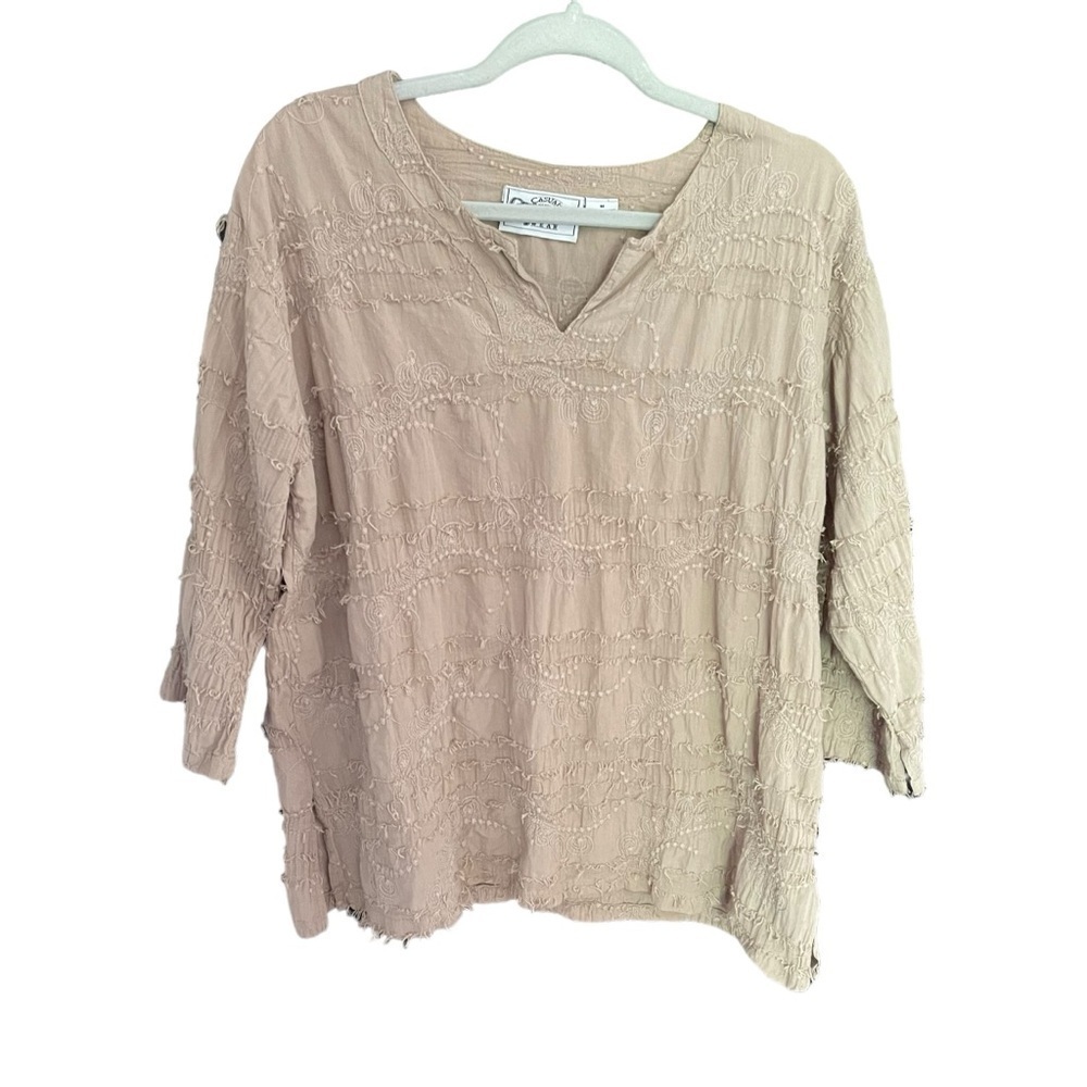 Cottonseed Lightweight 100% Cotton embroidered Top tan size medium